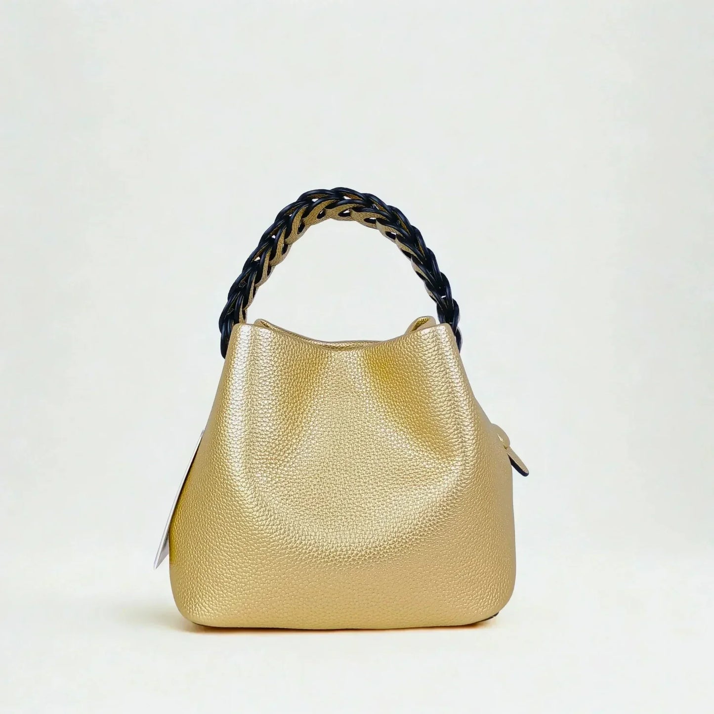 Borsa a Secchiello Giallo Senape con Manico Intrecciato - borsa secchiello pelle