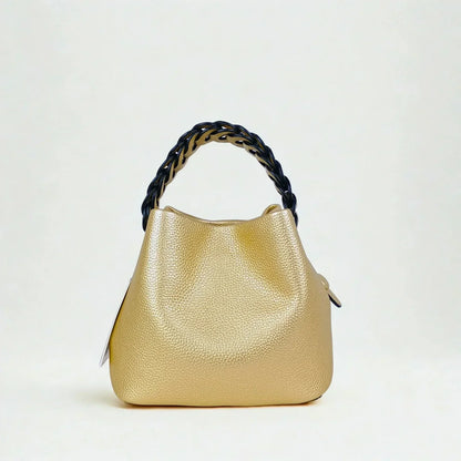 Borsa a Secchiello Giallo Senape con Manico Intrecciato - borsa secchiello pelle