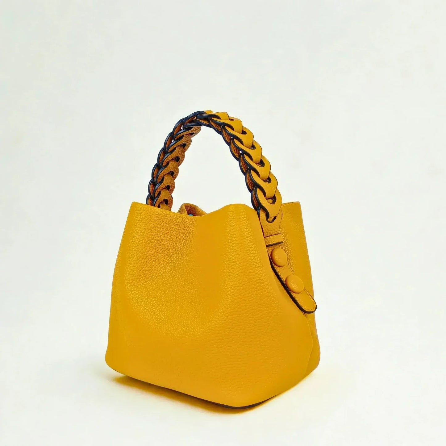 Borsa a Secchiello Giallo Senape con Manico Intrecciato - vivace borsa secchiello