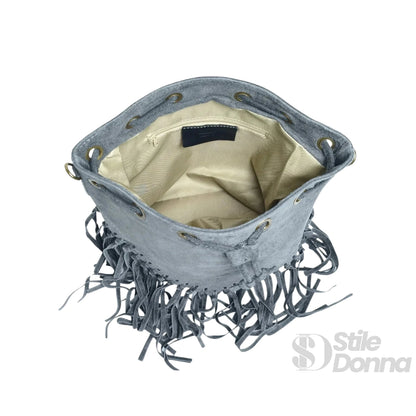 Borsa a Secchiello in Camoscio con Frange - borsa secchiello suede