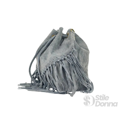 Borsa a Secchiello in Camoscio con Frange - borsa secchiello suede