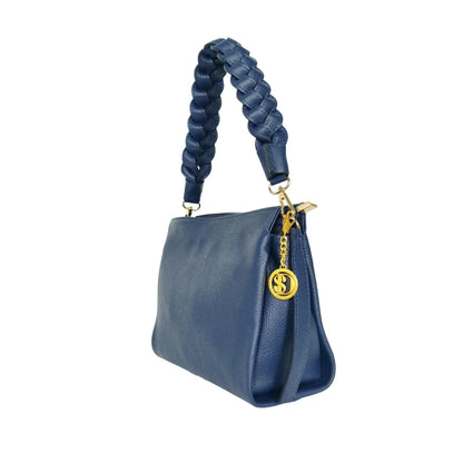 Borsa a Spalla Amora Classico in Pelle Blu Navy - borsa pelle blu