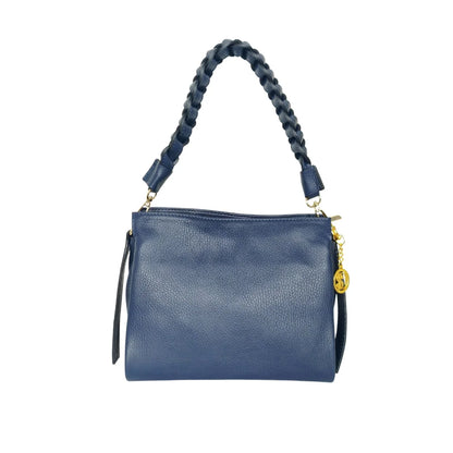 Borsa a Spalla Amora Classico in Pelle Blu Navy - borsa pelle testurizzata