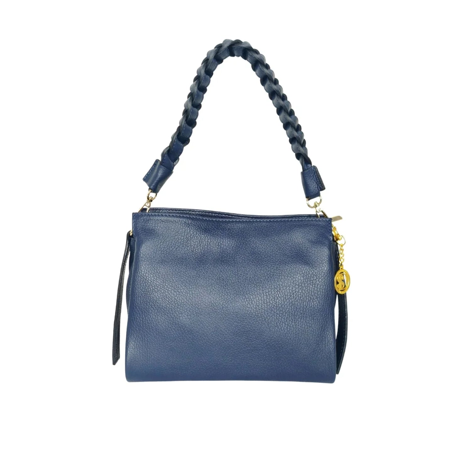 Borsa a Spalla Amora Classico in Pelle Blu Navy - borsa pelle testurizzata