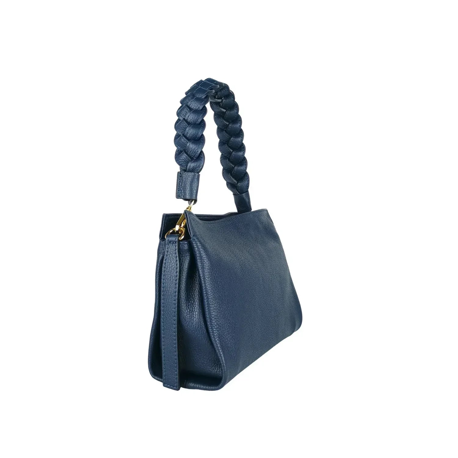 Borsa a Spalla Amora Classico in Pelle Blu Navy - borsa pelle testurizzata