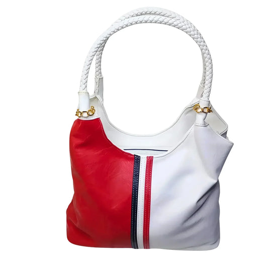 Borsa a spalla in pelle tricolore con manici intrecciati - borsa hobo