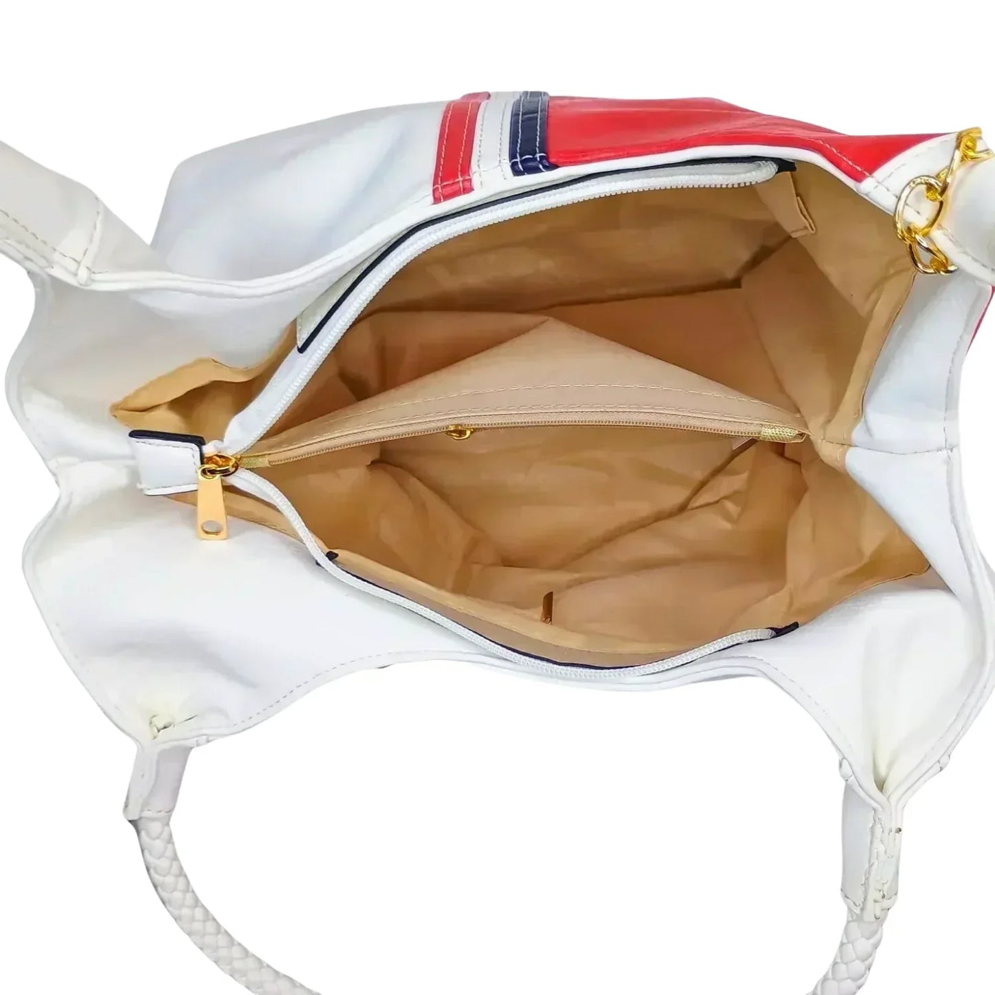 Borsa a spalla in pelle tricolore con manici intrecciati - borsa hobo finta