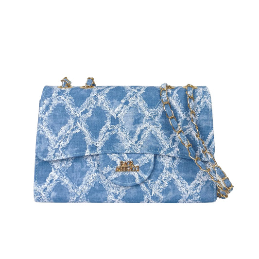 Borsa a Tracolla Catena Denim Chic con Dettagli Oro - borsa motivo denim