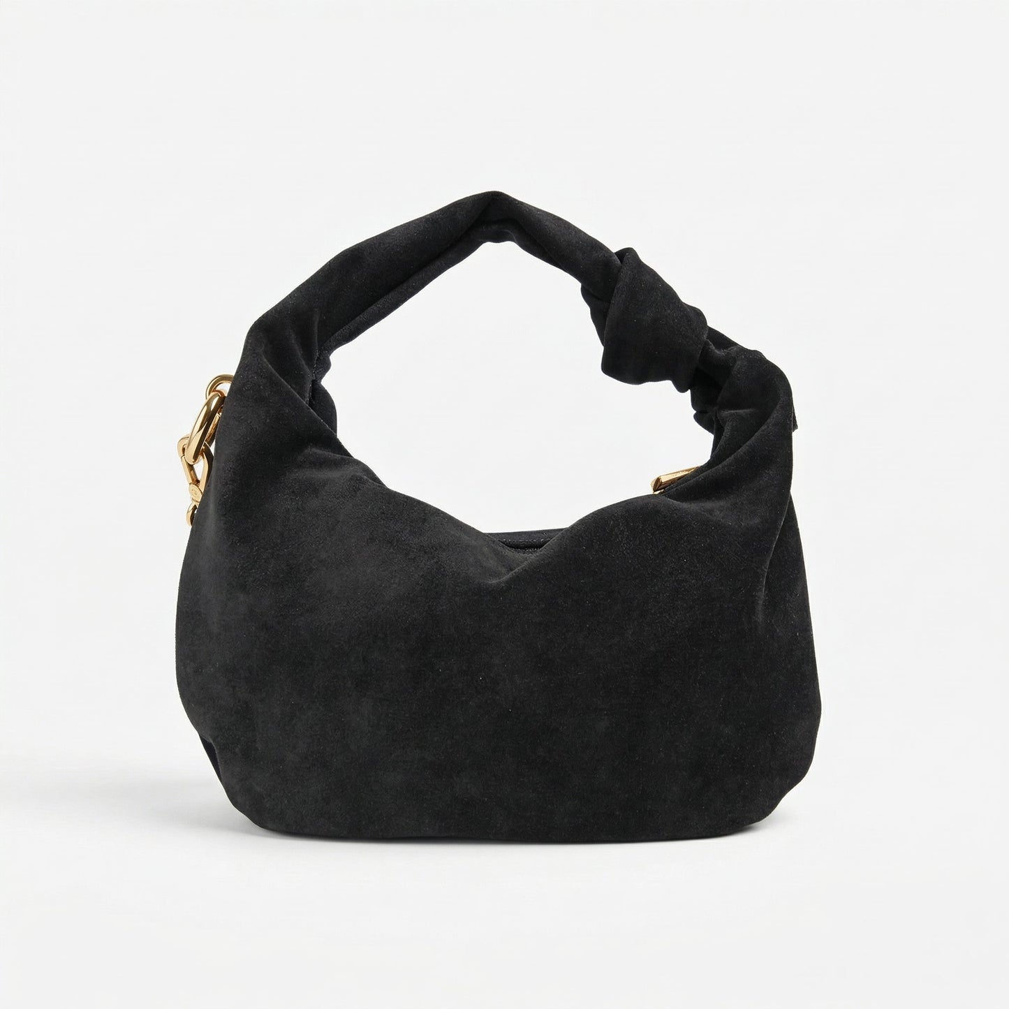 Borsa hobo nera in vitello scamosciata con manico annodato e catena oro e borsa da donna online elegante