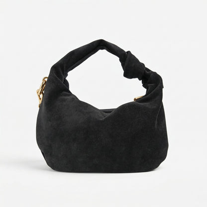 Borsa hobo nera in vitello scamosciata con manico annodato e catena oro e borsa da donna online elegante