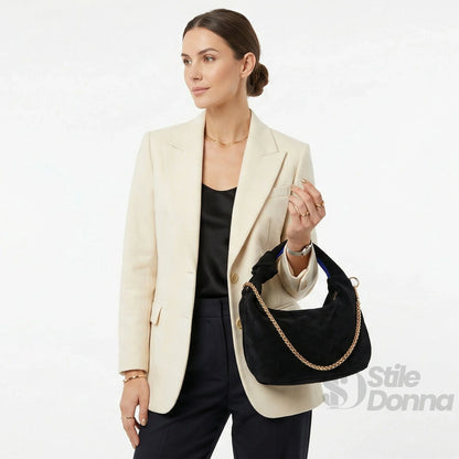 Borsa hobo a spalla in suede Made Italy - borsa velluto