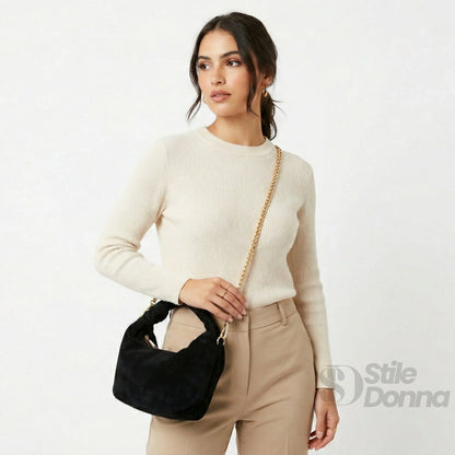 Borsa hobo a spalla in suede Made Italy - borsa velluto