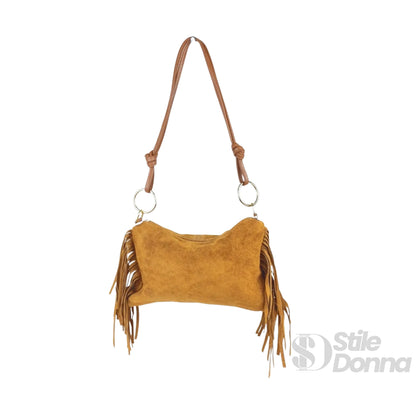 Borsa a tracolla in camoscio con frange boho - borsa