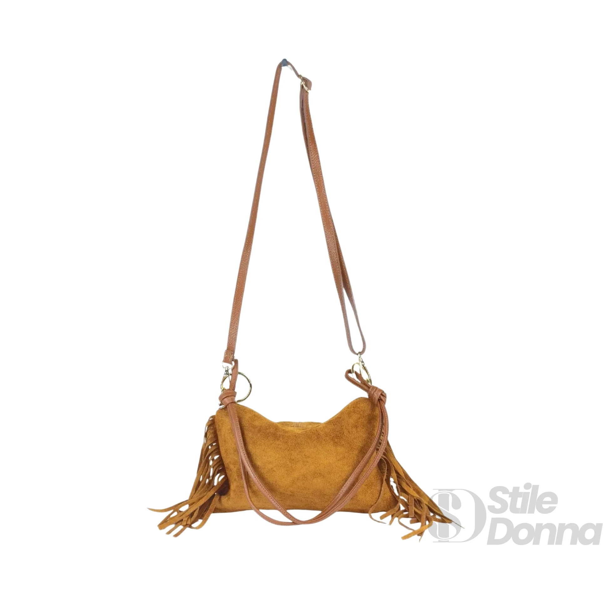 Borsa a tracolla in camoscio con frange boho - borsa
