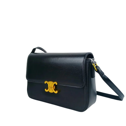 Borsa a Tracolla in Pelle con Patta e Dettagli Dorati - borsa tracolla pelle