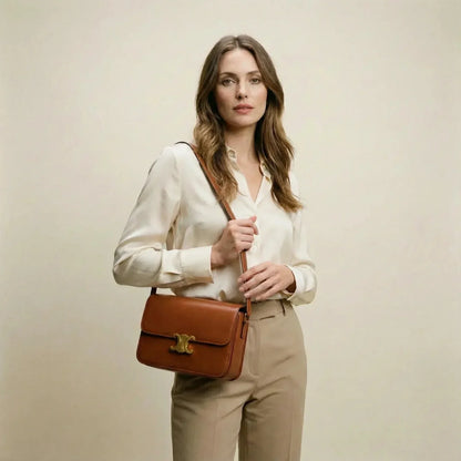 Borsa a Tracolla in Pelle con Patta e Dettagli Dorati - borsa tracolla pelle