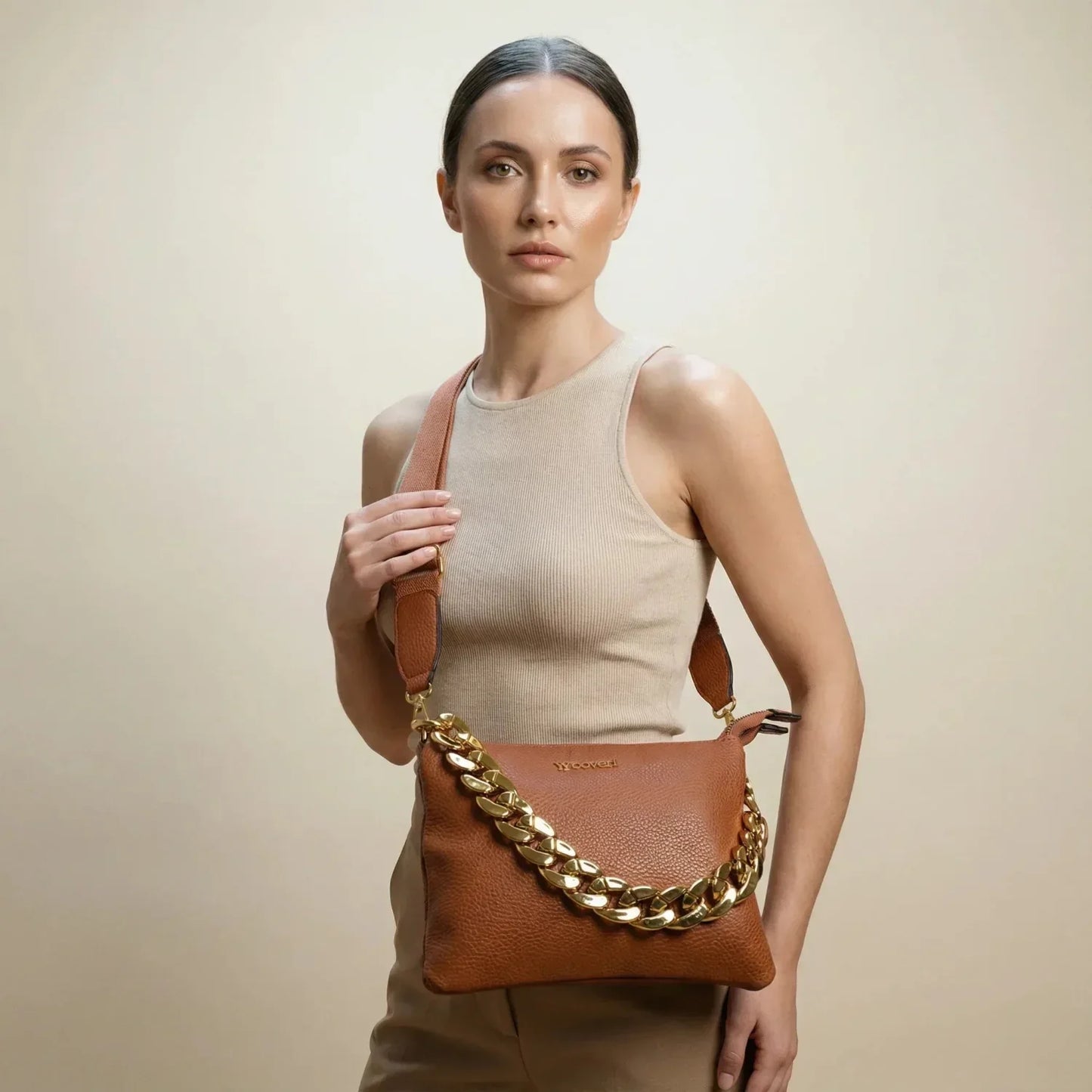 Borsa a tracolla in pelle PU premium con catena dorata - borsa