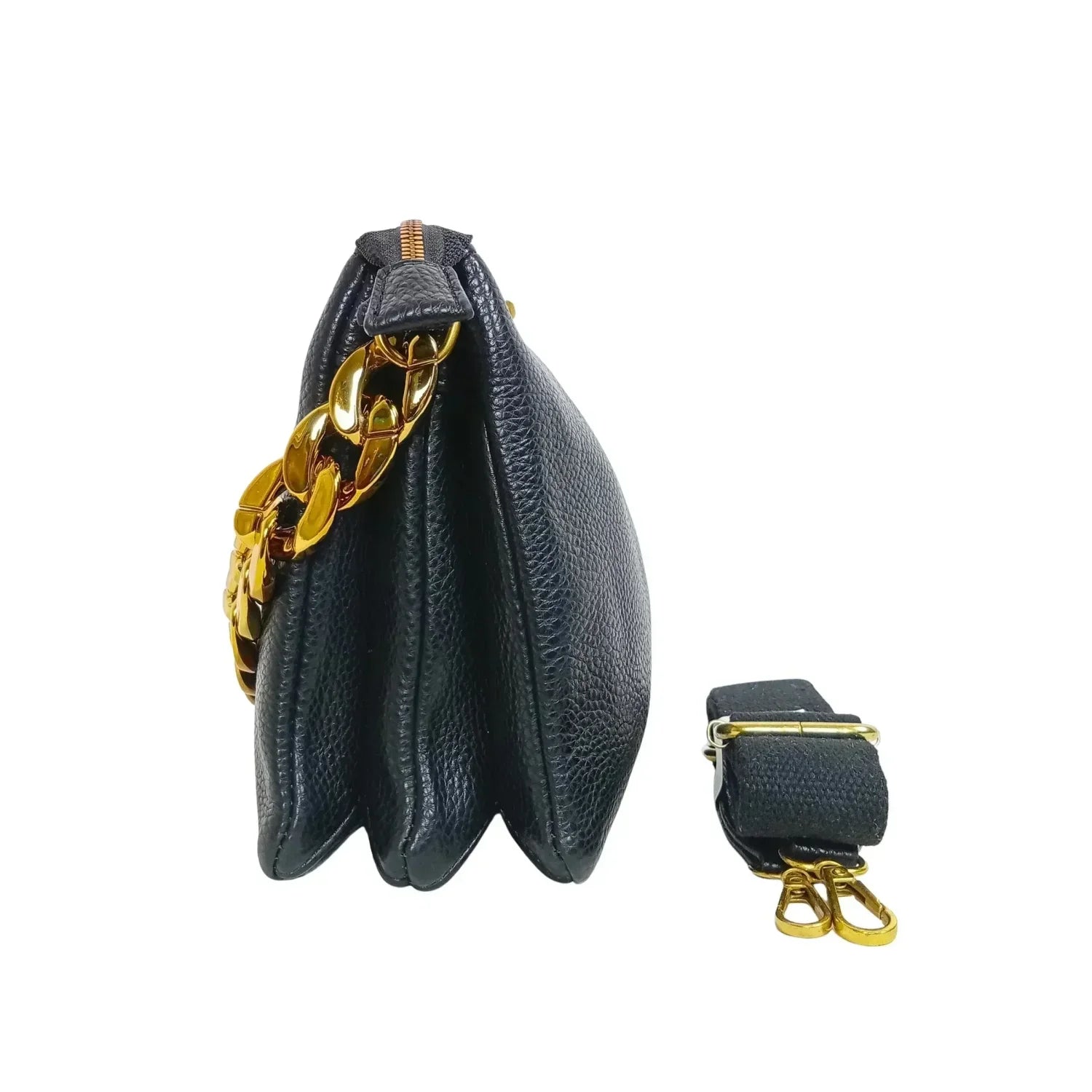 Borsa a tracolla in pelle PU premium con catena dorata - clutch nera