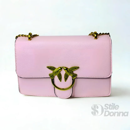 Borsa a Tracolla in Pelle Rosa con Chiusura Uccello - morbida borsa tracolla