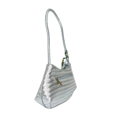 Borsa a Tracolla Intrecciata Argentata con Sciarpa Decorativa - borsa intrecciata argento