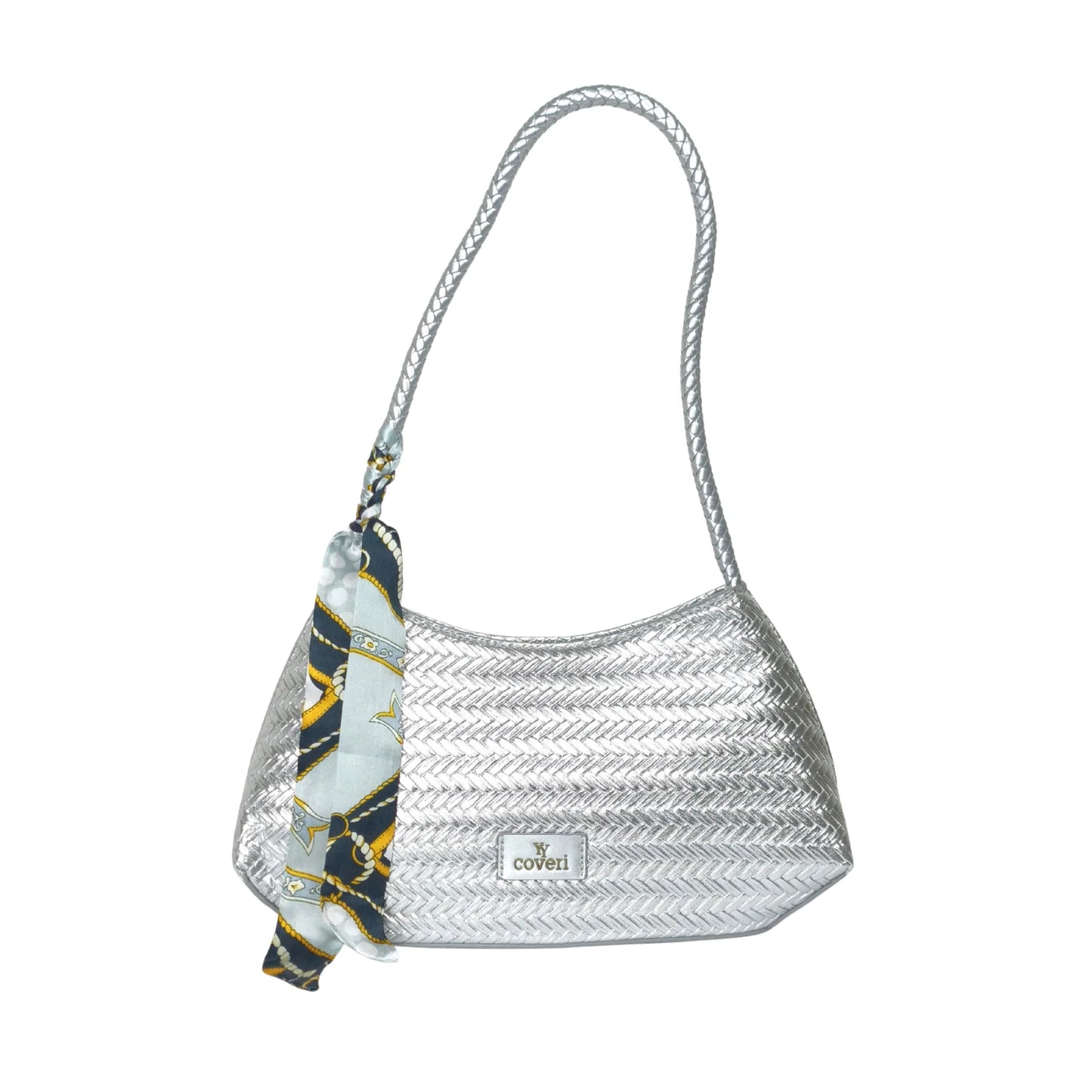 Borsa a Tracolla Intrecciata Argentata con Sciarpa Decorativa - borsa intrecciata argento