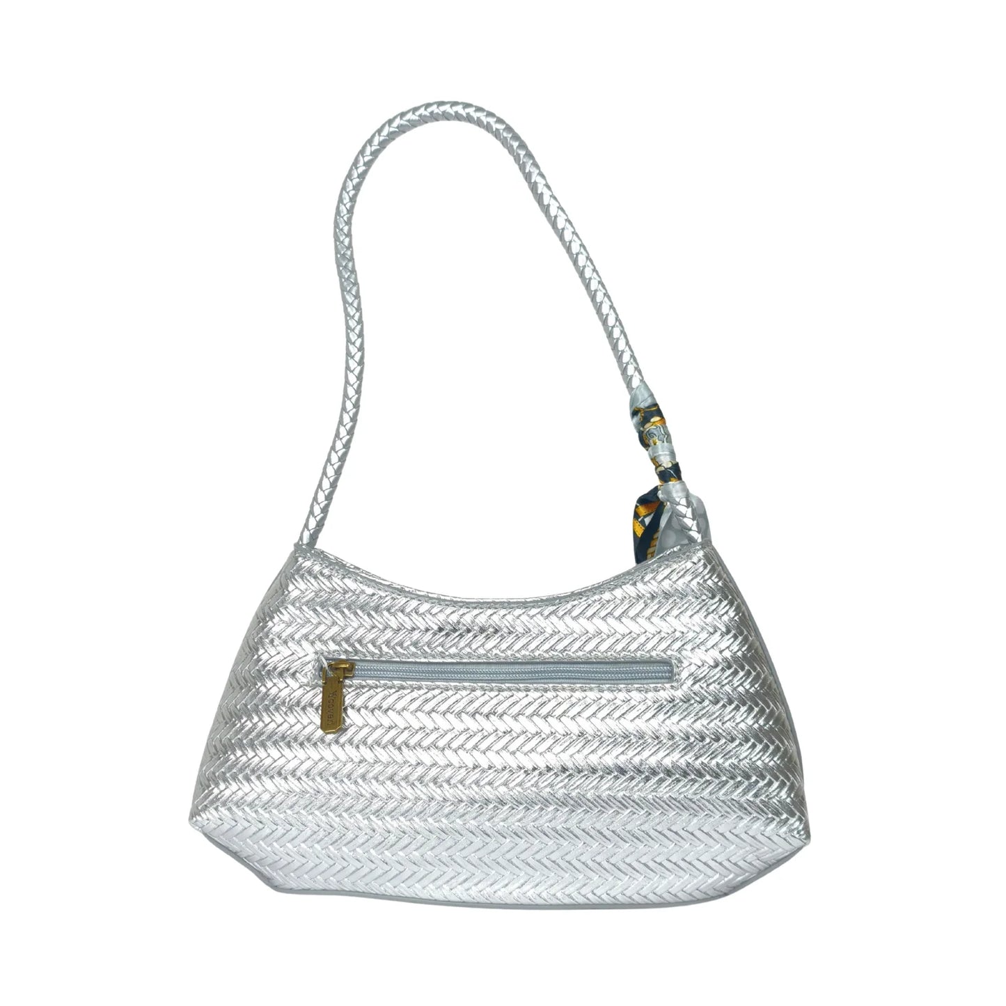 Borsa a Tracolla Intrecciata Argentata con Sciarpa Decorativa - borsa intrecciata argento