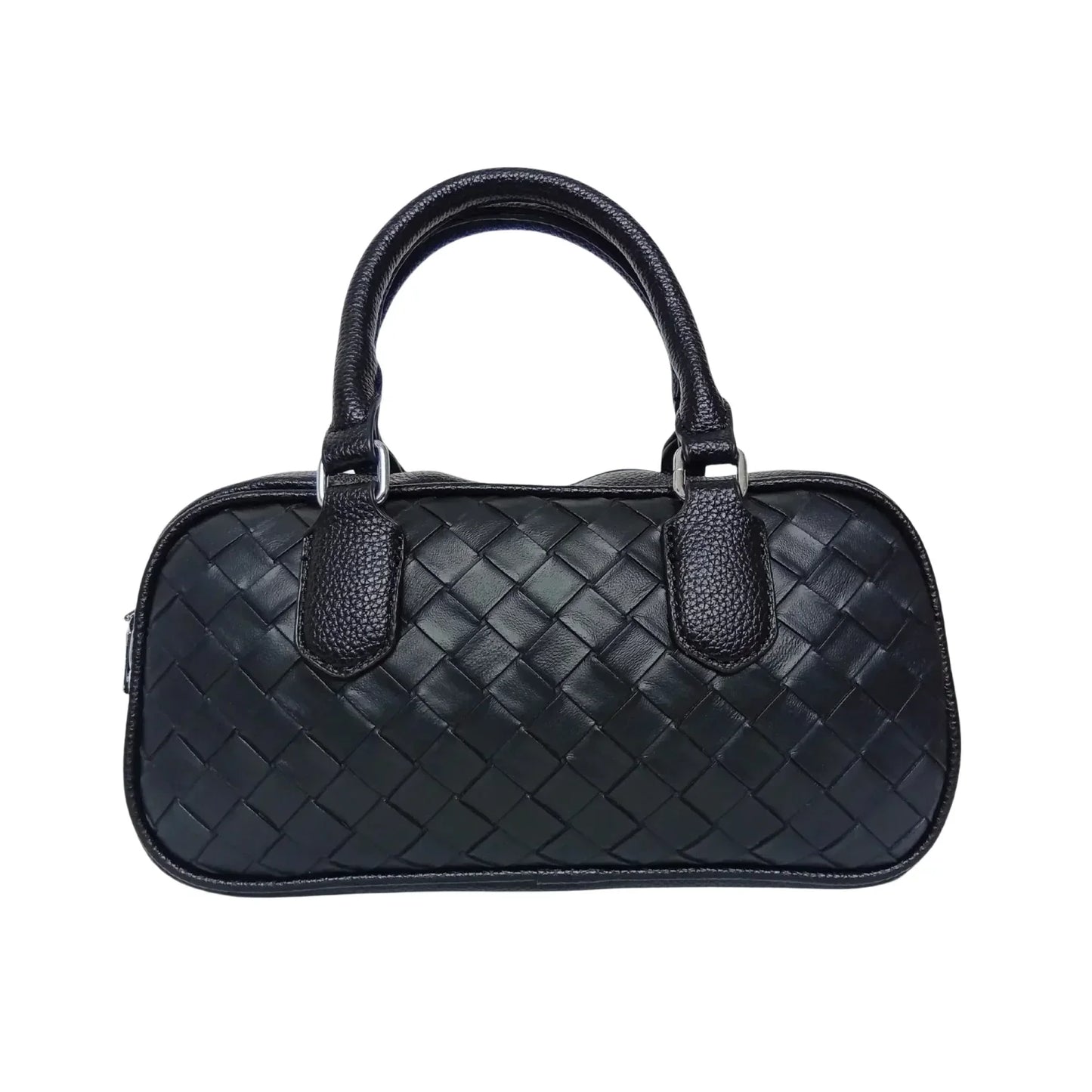 Borsa Barrel in Pelle Intrecciata Nera - borsa pelle nera