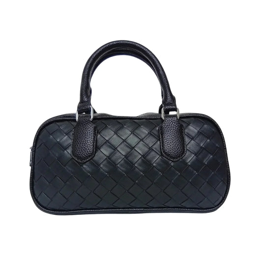 Borsa Barrel in Pelle Intrecciata Nera - borsa pelle nera