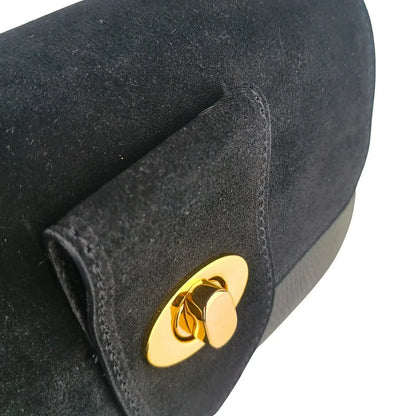 Borsa Bella Nova Crossbody in Vera Pelle e Camoscio - clutch suede nero