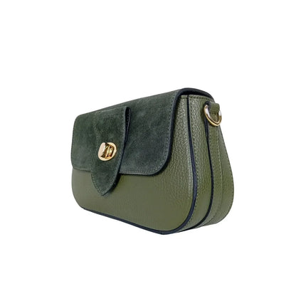 Borsa Bella Nova Crossbody in Vera Pelle e Camoscio - borsa tracolla verde
