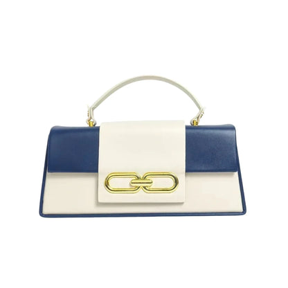 Borsa Bicolore Blu e Crema con Chiusura Dorata - borsa bicolore blu