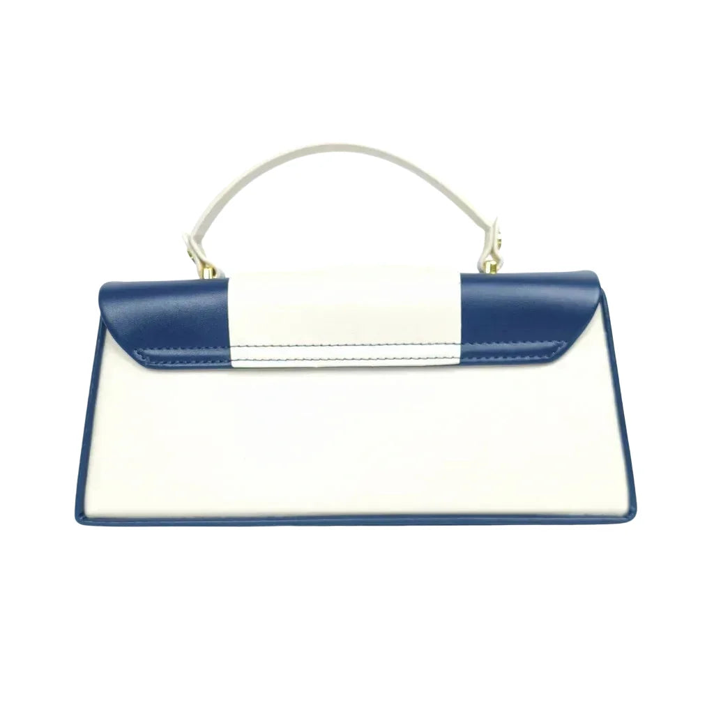 Borsa Bicolore Blu e Crema con Chiusura Dorata - borsa tonalità blu