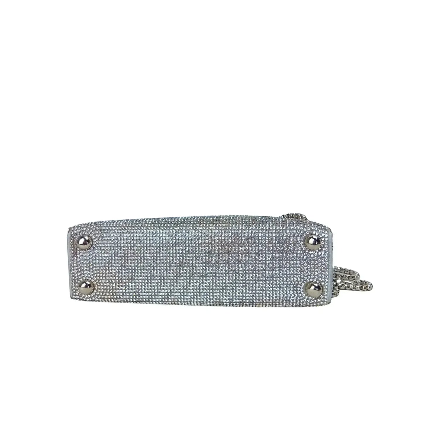 Borsa Clutch con Patta e Strass Dorati - clutch argentata borchie