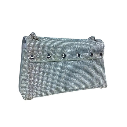 Borsa Clutch con Patta e Strass Dorati - borsa clutch argento