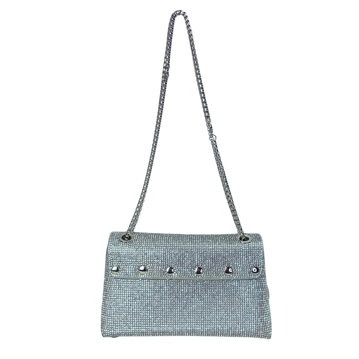 Borsa Clutch con Patta e Strass Dorati - borsetta borchie d’argento