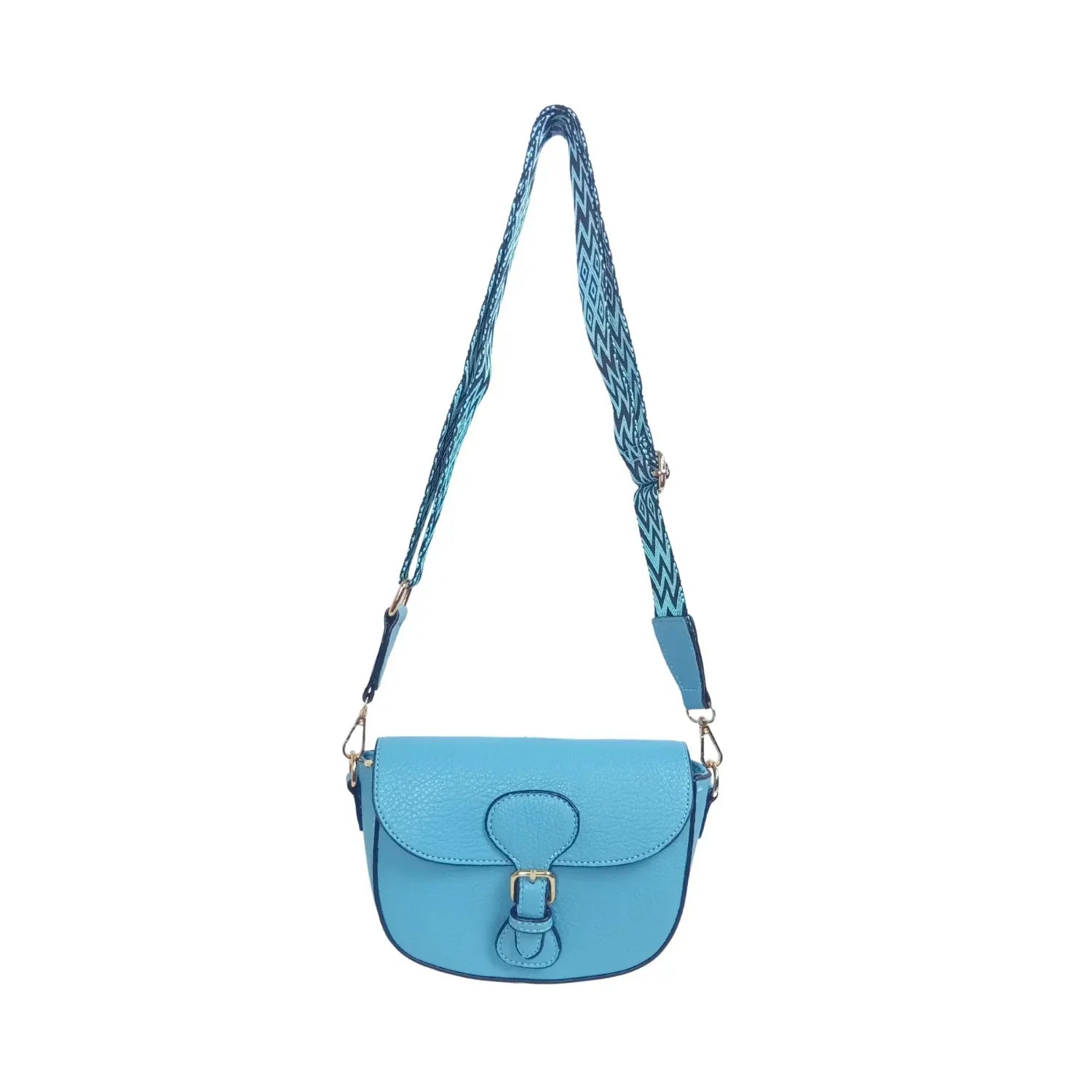 Borsa Crossbody in Pelle Azzurra con Chiusura Magnetica - borsa tracolla pelle