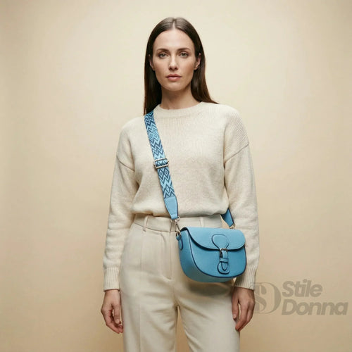 Borsa Crossbody in Pelle Azzurra con Chiusura Magnetica - borsa sella pelle