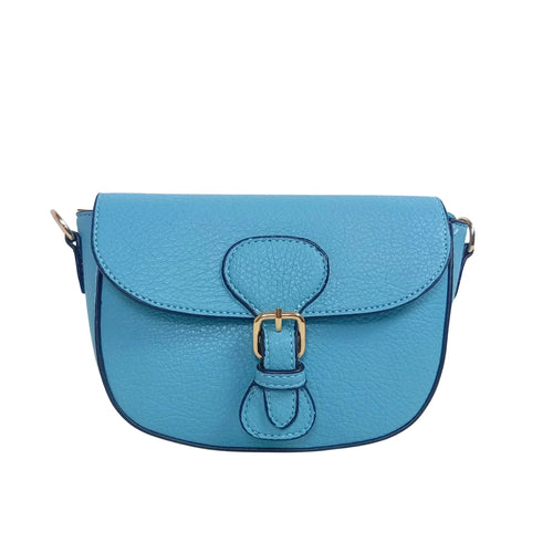 Borsa Crossbody in Pelle Azzurra con Chiusura Magnetica - borsa sella pelle