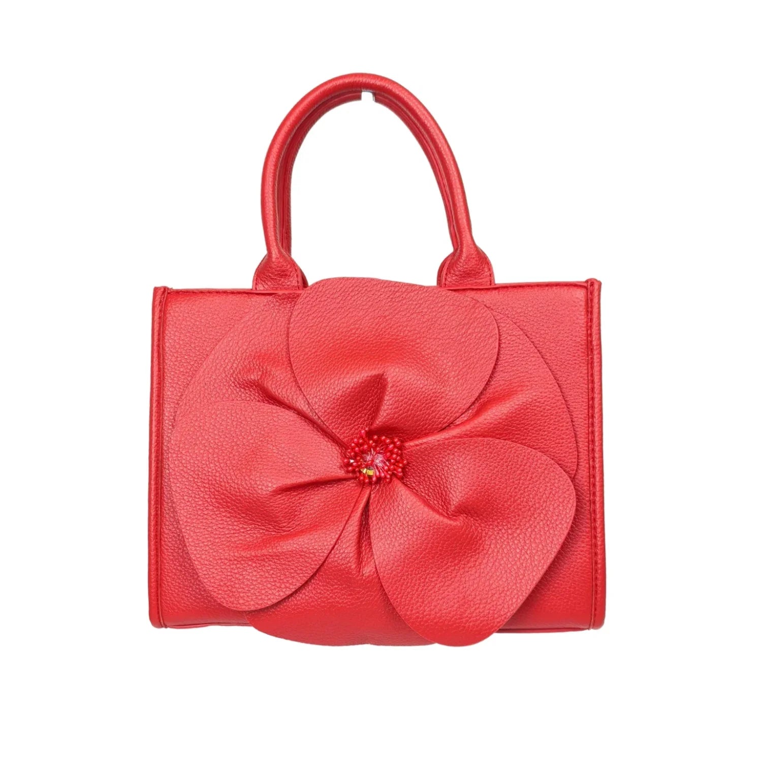 Borsa da Donna in Pelle Rossa con Ricamo Floreale - borsa pelle rossa