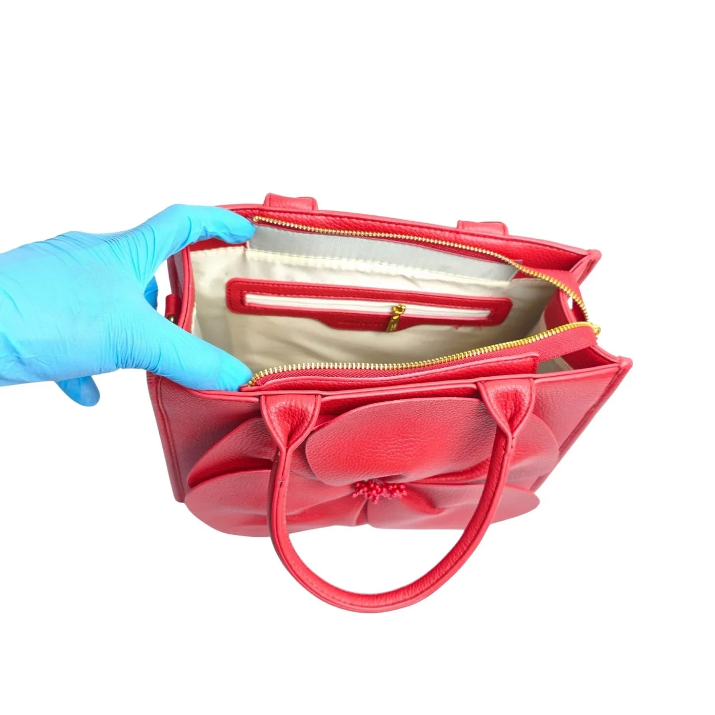 Borsa da Donna in Pelle Rossa con Ricamo Floreale - borsa tote pelle