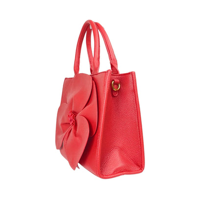 Borsa da Donna in Pelle Rossa con Ricamo Floreale - borsa tote pelle