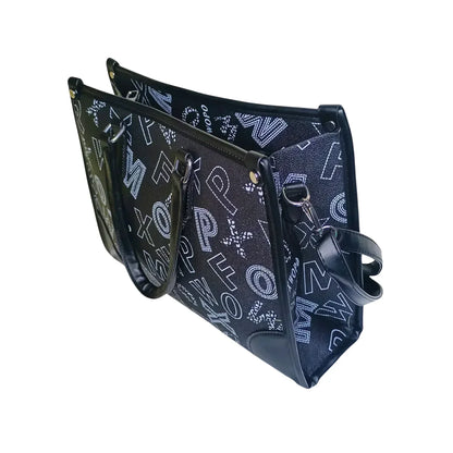 Borsa da Donna Nera di Design con Stampa e Tracolla - borsa tote nera