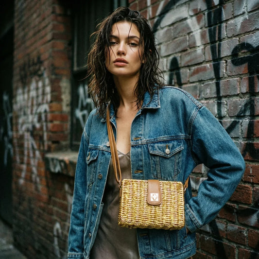 Borsa da Donna Online Intrecciata a Mano in Paglia - borsa tracolla intrecciata