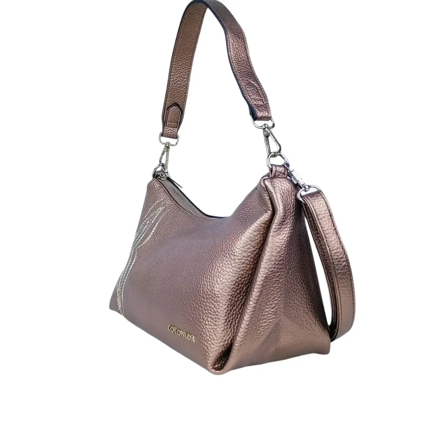 Borsa Donna in Pelle Rosa Oro Metallizzato con Perline - borsa hobo pelle