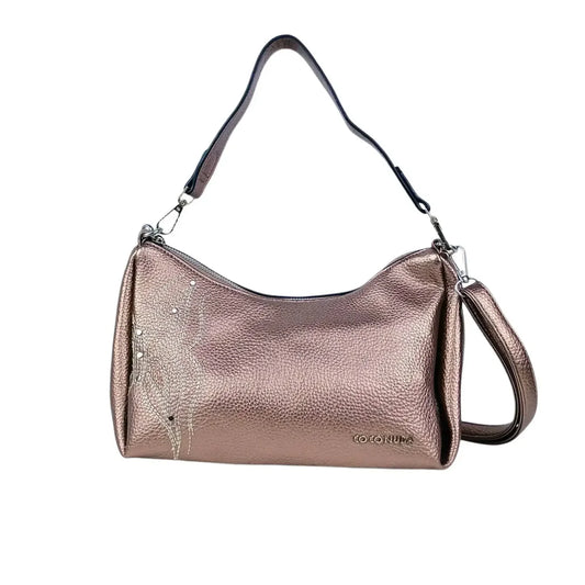 Borsa Donna in Pelle Rosa Oro Metallizzato con Perline - borsa spalla pelle