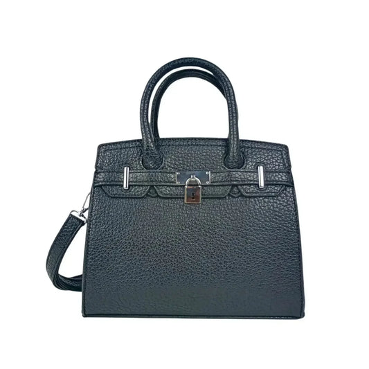 Borsa Elegante in Pelle Nera Martellata - borsetta mini pelle