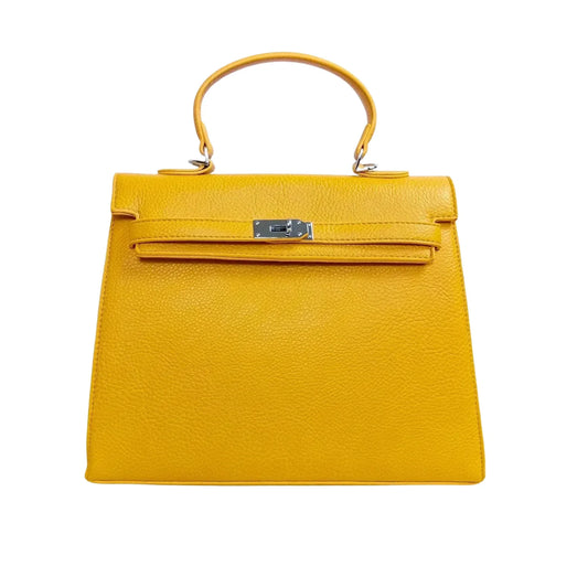 Borsa Gialla con Dettagli in Metallo Argentato - borsa pelle giallo