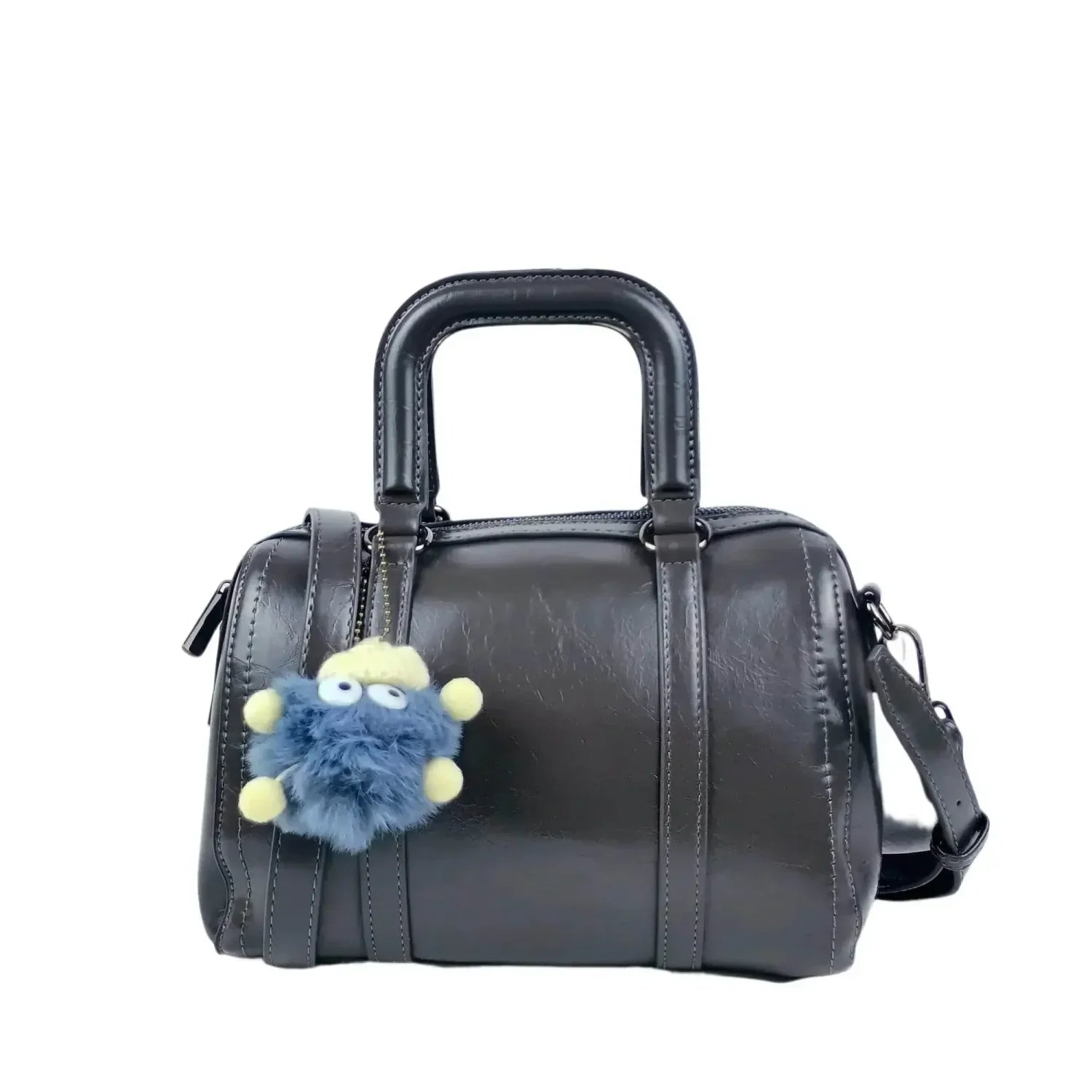 Borsa Grigio Scuro in Ecopelle con Tracolla Removibile - borsa pelle nera