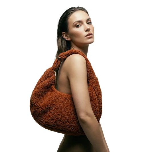 Borsa Hobo in Finta Pelle di Pecora Ruggine - borsa tracolla stile