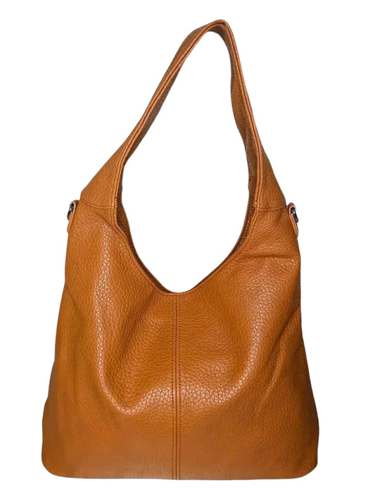 Borsa Hobo in Pelle Marrone Testurizzata - borsa hobo pelle